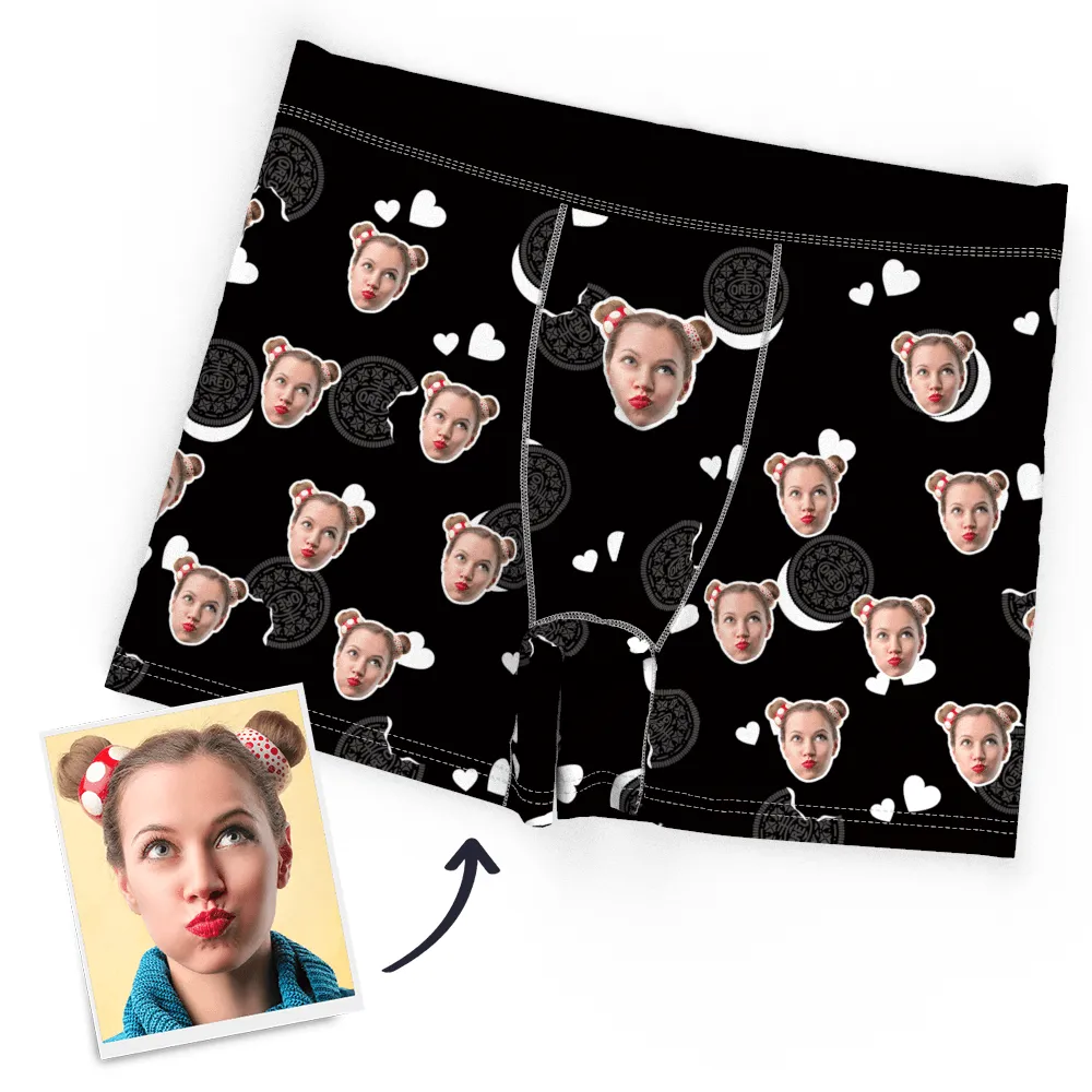 Personalized Face Underwear Custom Photo Shorts Funny Face Boxer Underpants Briefs Gift Sweet Biscuit Pattern Multiple Color Options