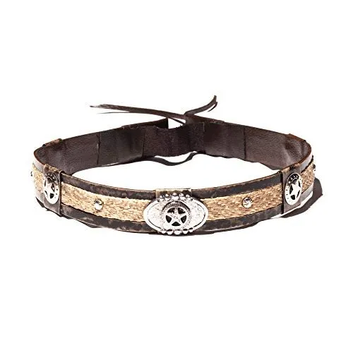 Phunky Horse Silver Star Hand Crafted Wide Hatband, Brown