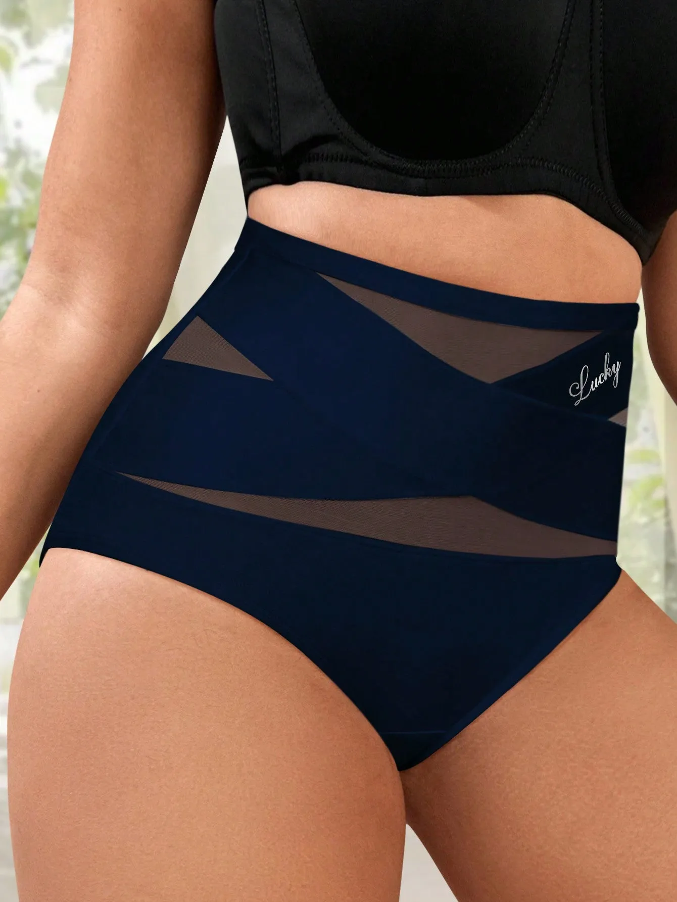 Plus Size High Waist Abdominal Control Women's Underwear, Breathable Mesh Fabric, Cross Abdominal Control, Ice Silk Seamless Triangle Panties, Body Shaping, Butt Lift