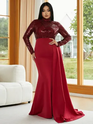 Plus Size Stand Collar Ribbon Evening Dress PM02153