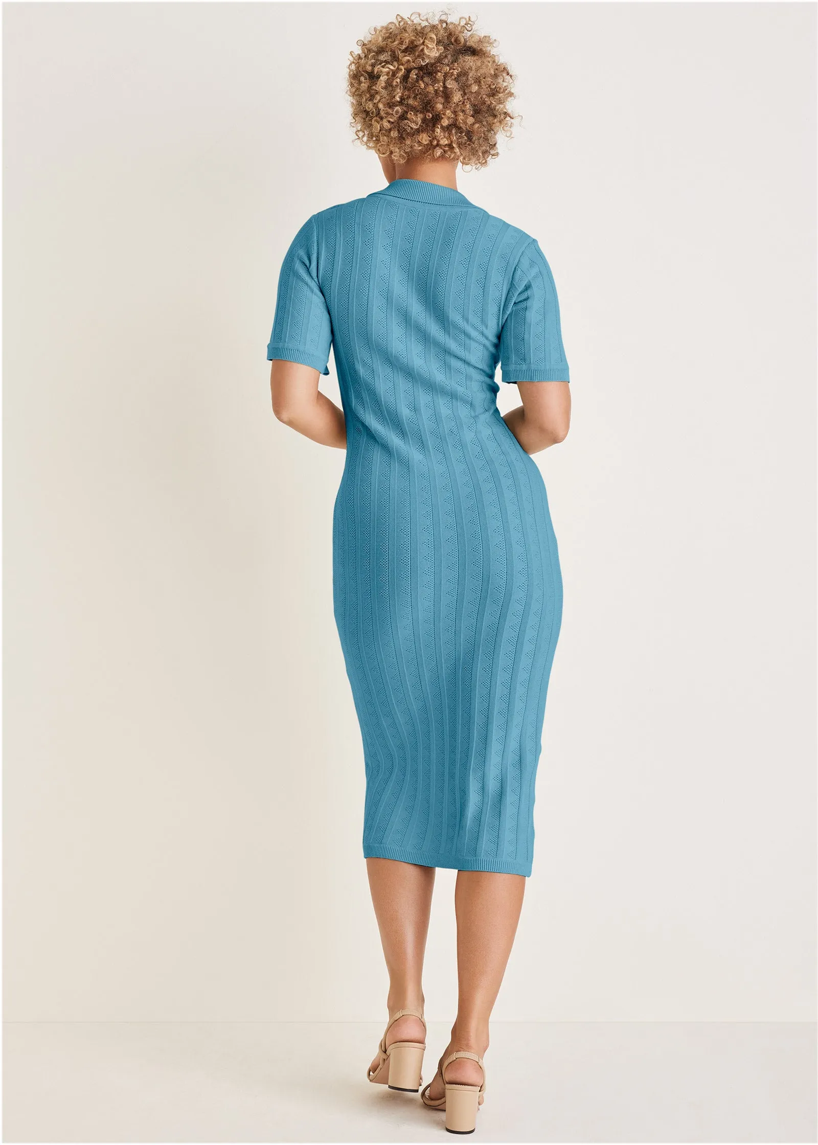 Pointelle Sweater Dress - Blue