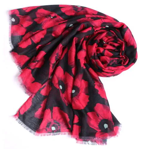 Poppy Print Scarf - Black/Red