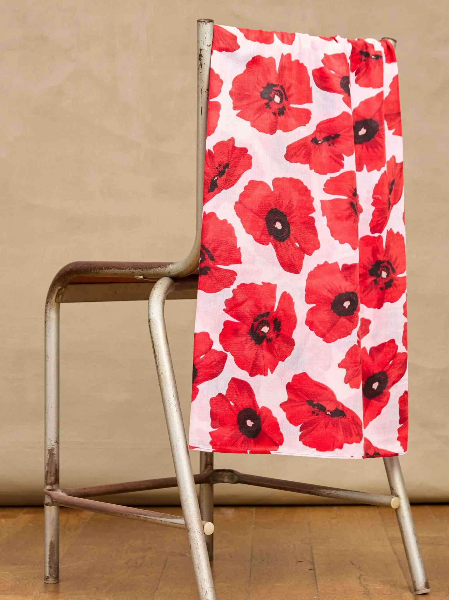 Poppy Print Scarf - White/Red