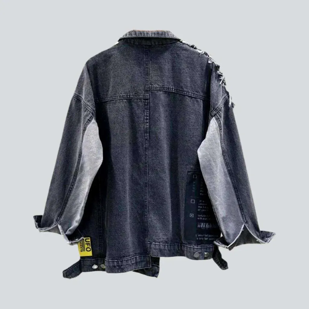 Poster print patchwork denim jacket