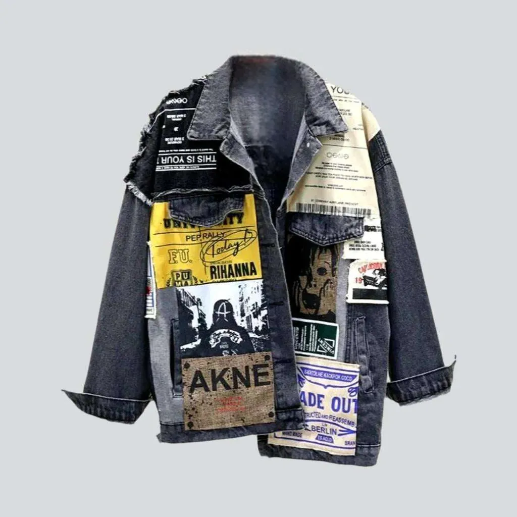 Poster print patchwork denim jacket