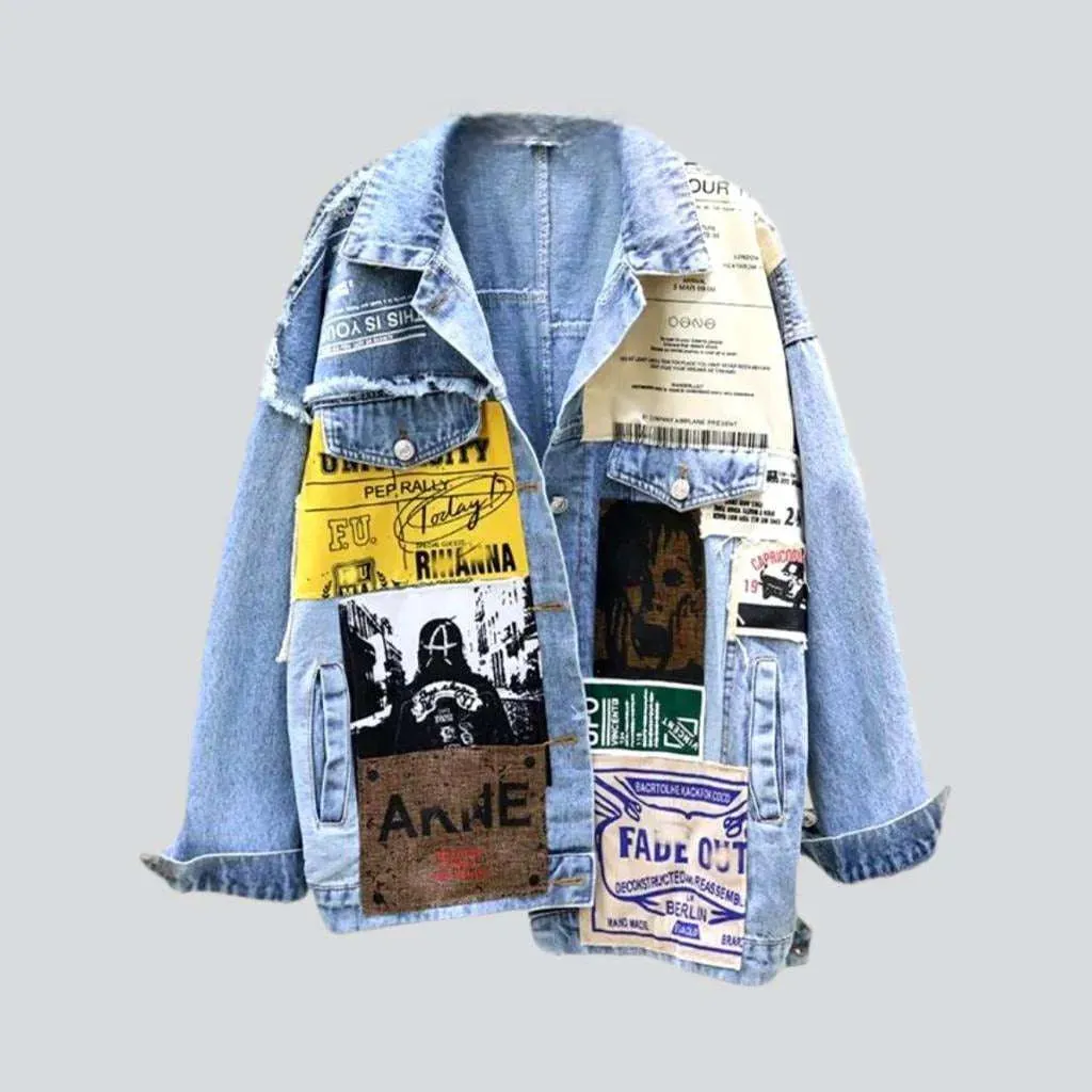 Poster print patchwork denim jacket