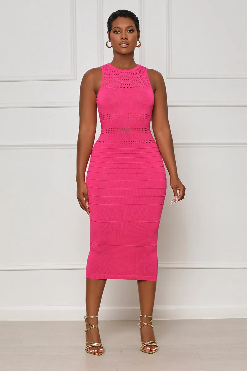 Pretty Snatched Ribbed Knit Midi Dress (Pink)- FINAL SALE