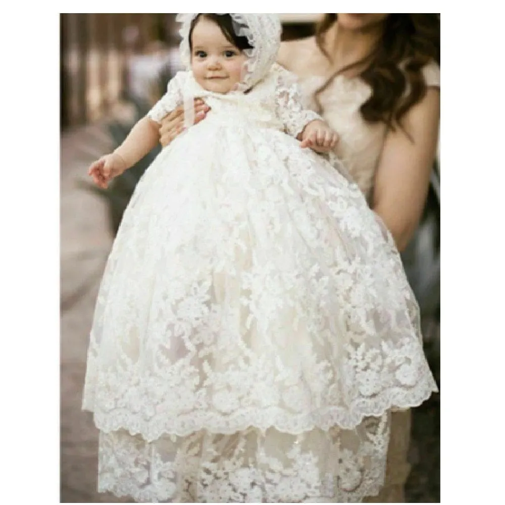 "Charlotte" Lace Baptism Christening Gown 2 PC Set