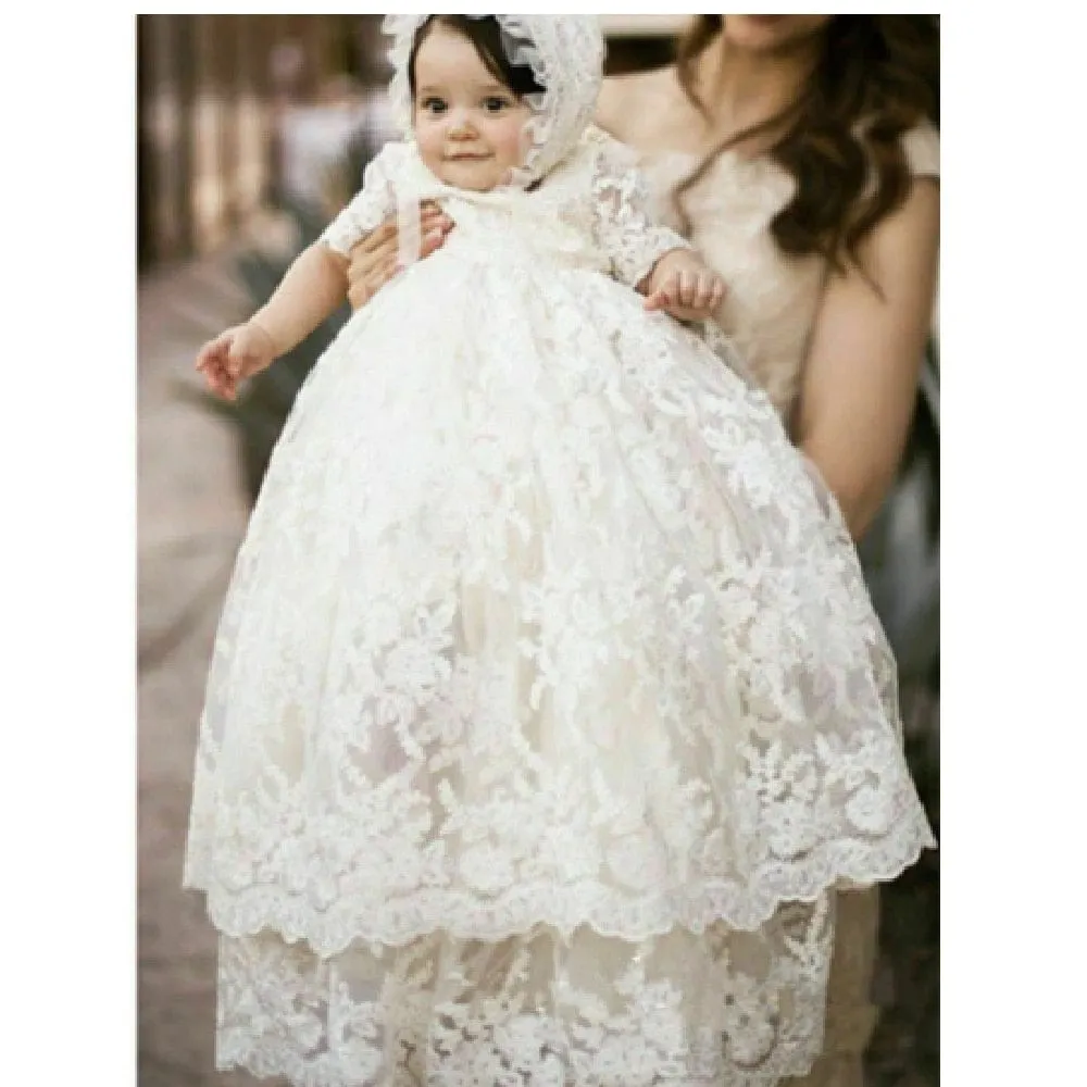 "Charlotte" Lace Baptism Christening Gown 2 PC Set