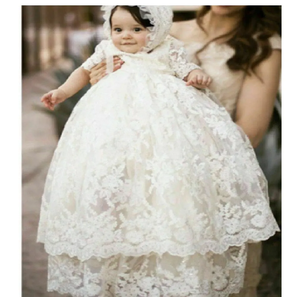 "Charlotte" Lace Baptism Christening Gown 2 PC Set