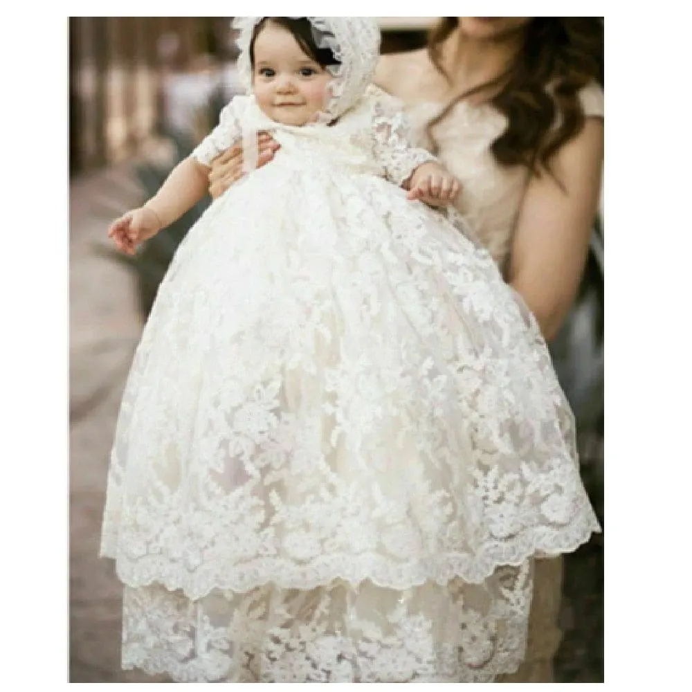 "Charlotte" Lace Baptism Christening Gown 2 PC Set