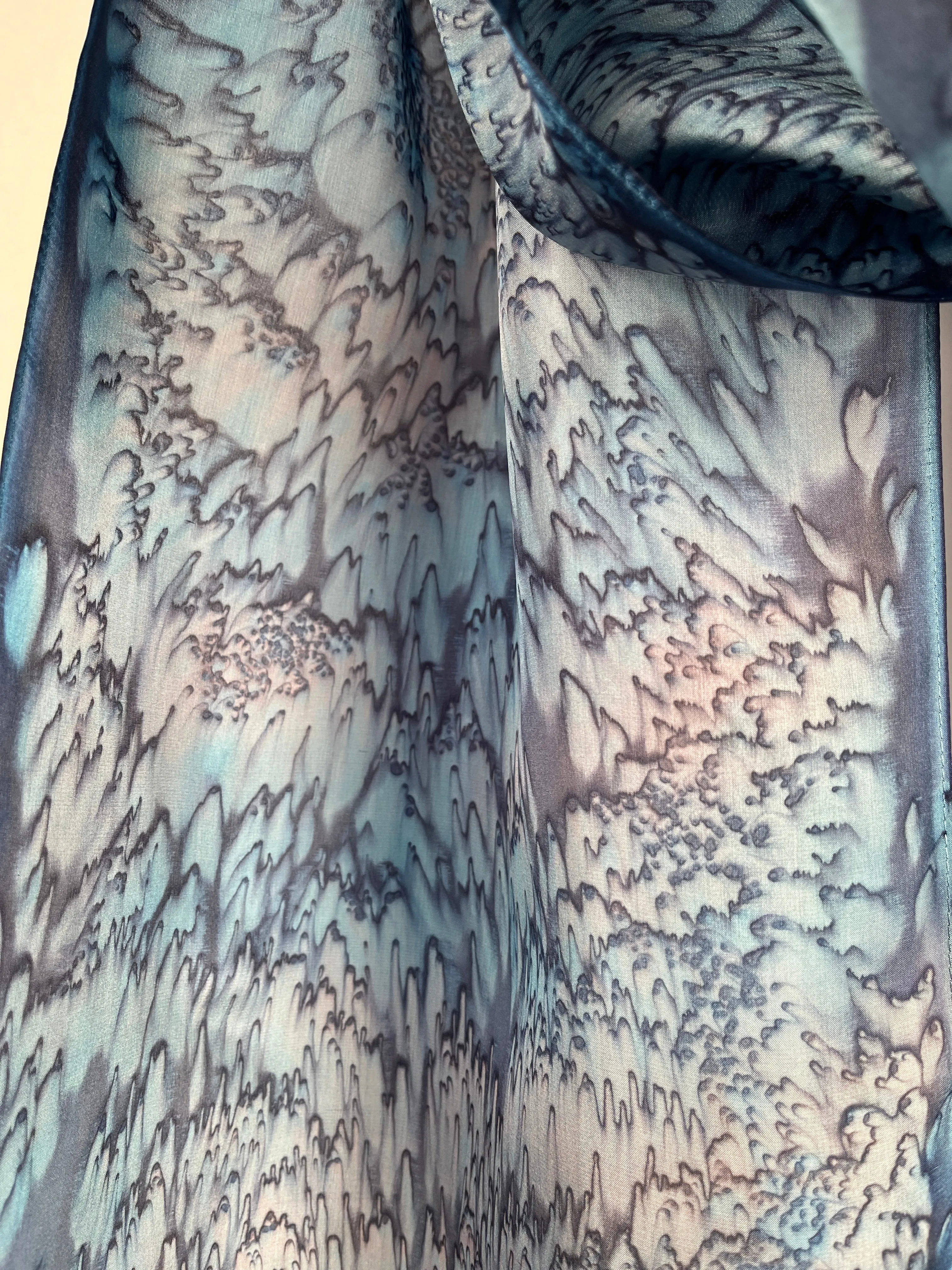 "Deep Sea Navy Mermaid" - Hand-dyed Silk Scarf - $125