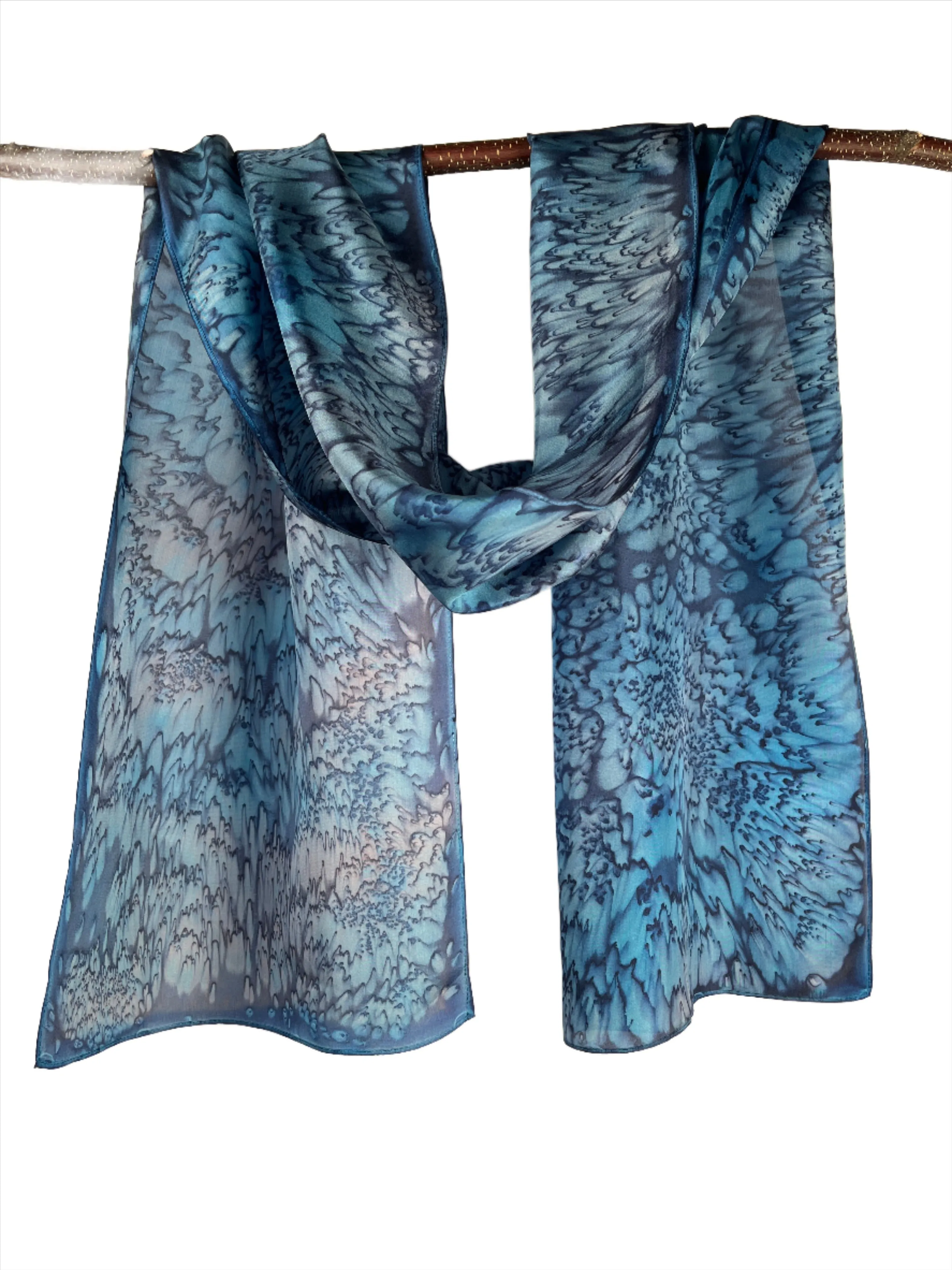 "Deep Sea Navy Mermaid" - Hand-dyed Silk Scarf - $125