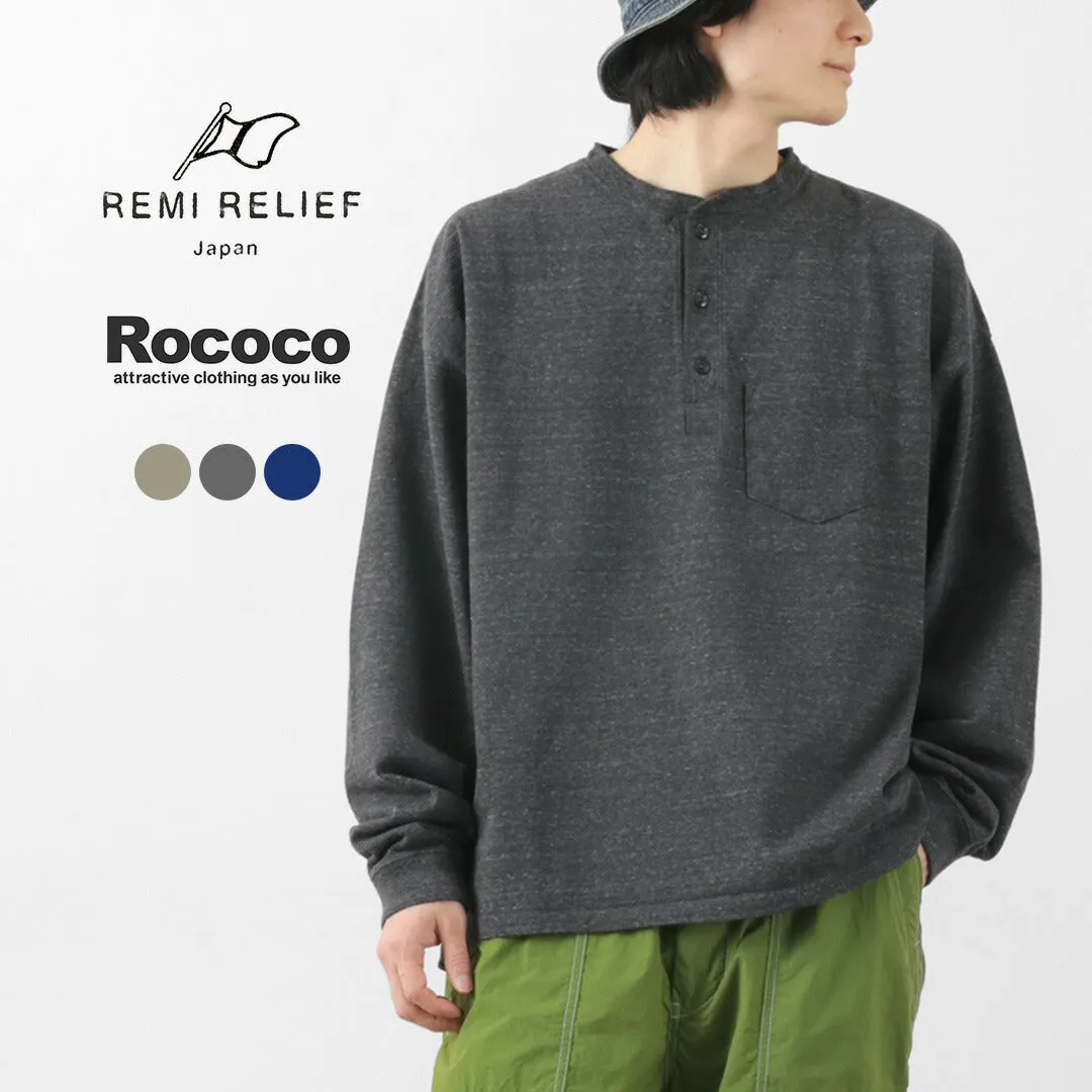 REMI RELIEF / Melange Jersey Long Sleeve Henley Neck Pocket T-Shirt