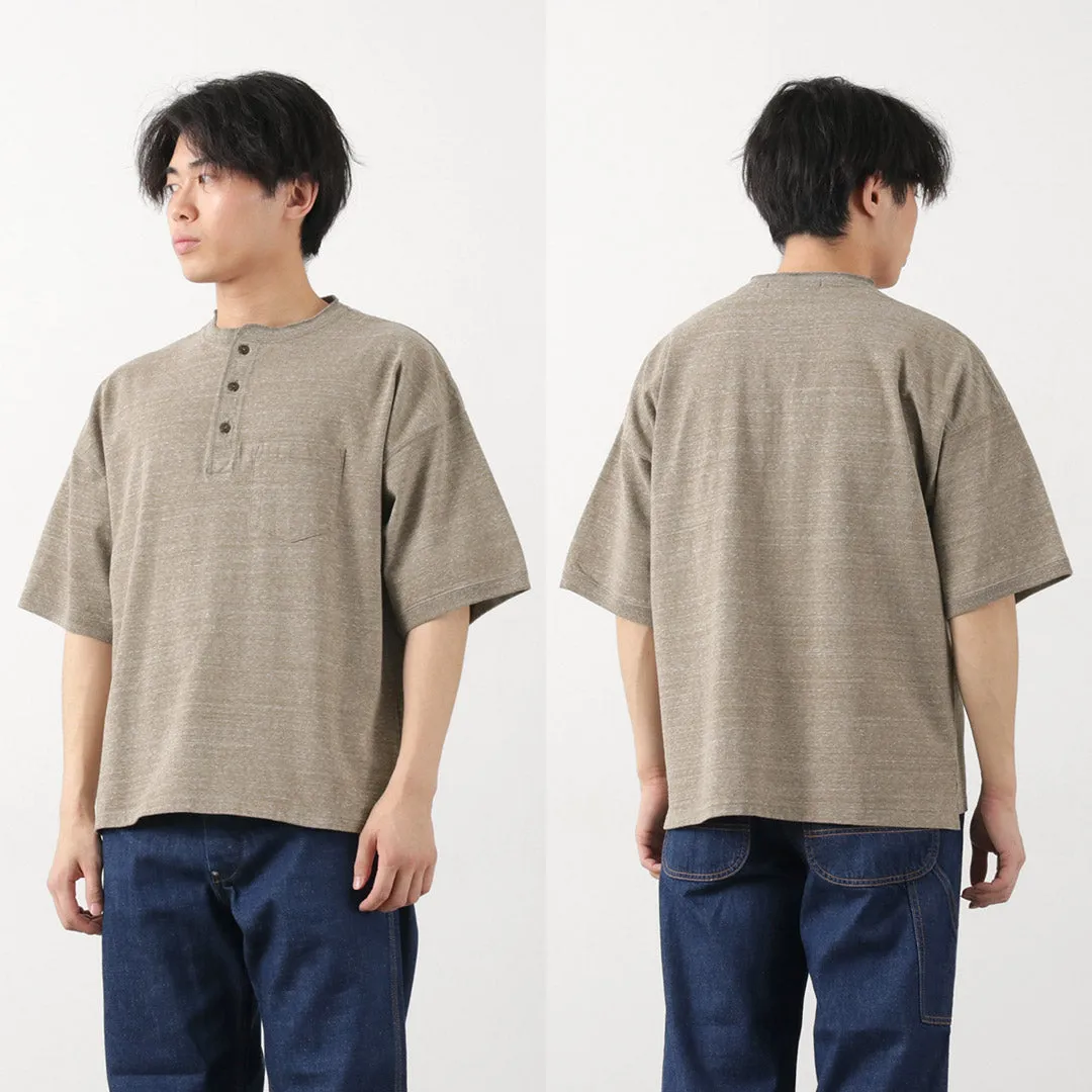 REMI RELIEF / Melange jersey short sleeve henley neck pocket T-shirt