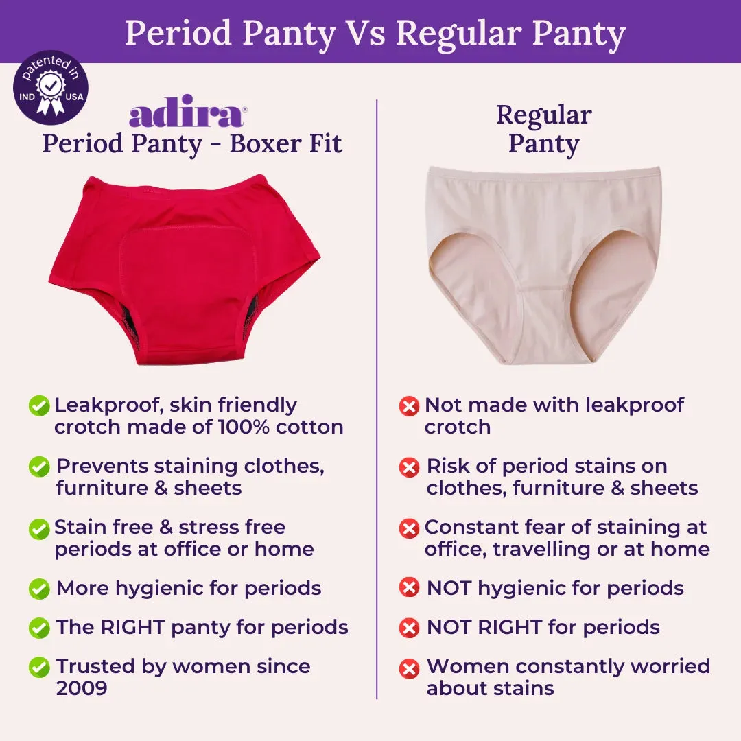 Reusable Period Panties For Heavy Flow | Boxer Fit | Prevents Front, Back & Inner Thigh Stains | 2 Pack