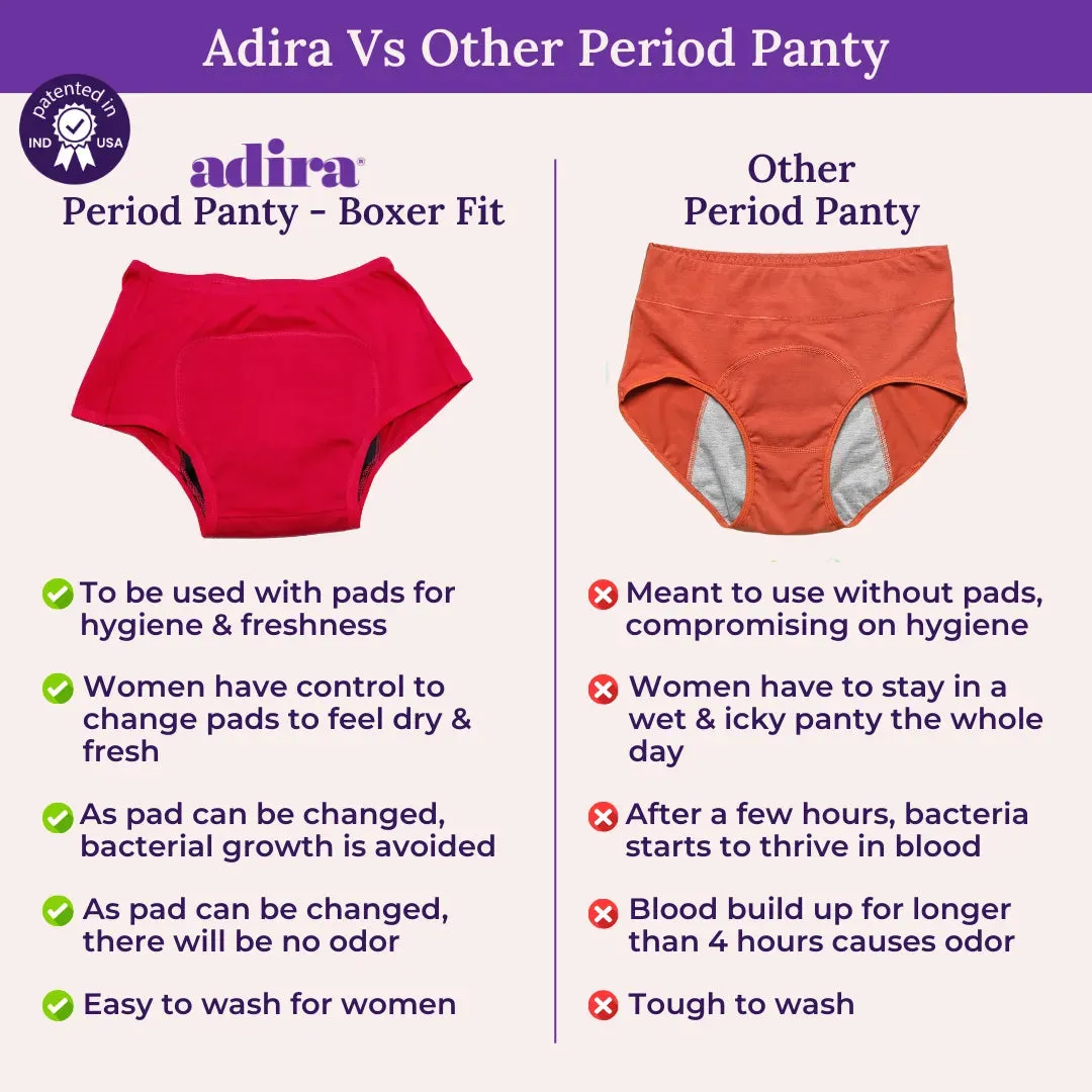 Reusable Period Panties For Heavy Flow | Boxer Fit | Prevents Front, Back & Inner Thigh Stains | 2 Pack