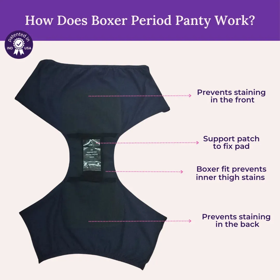 Reusable Period Panties For Heavy Flow | Boxer Fit | Prevents Front, Back & Inner Thigh Stains | 2 Pack