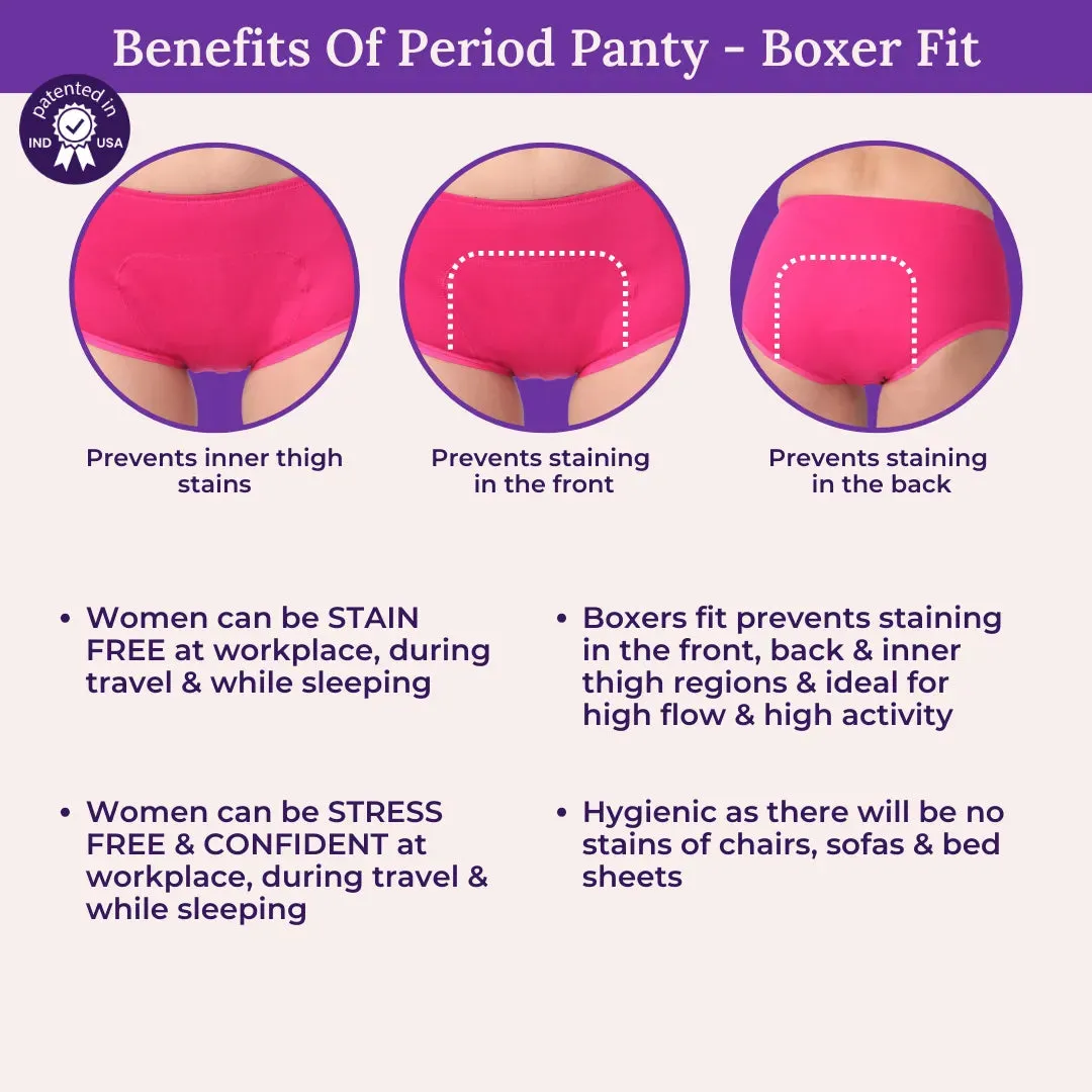 Reusable Period Panties For Heavy Flow | Boxer Fit | Prevents Front, Back & Inner Thigh Stains | 2 Pack