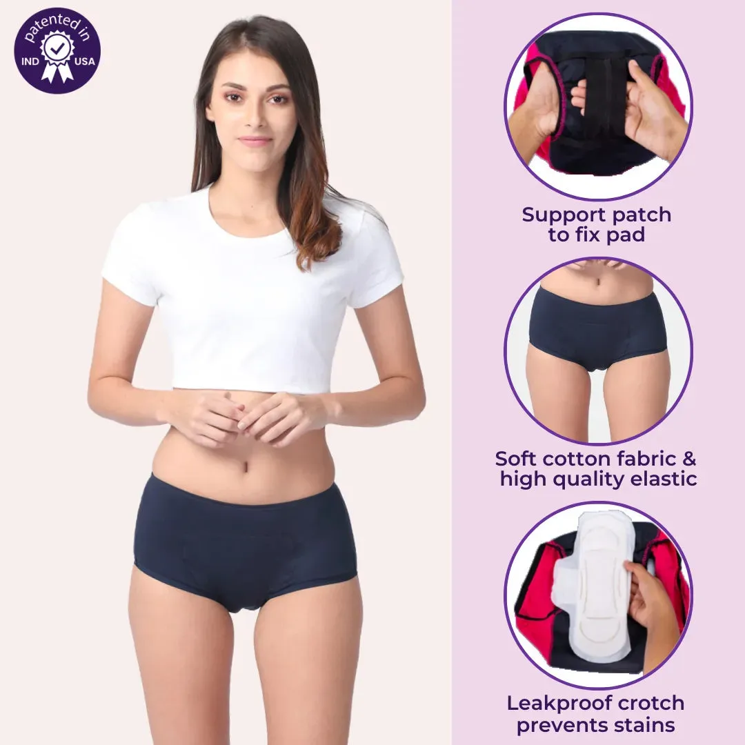 Reusable Period Panties For Heavy Flow | Boxer Fit | Prevents Front, Back & Inner Thigh Stains | 2 Pack