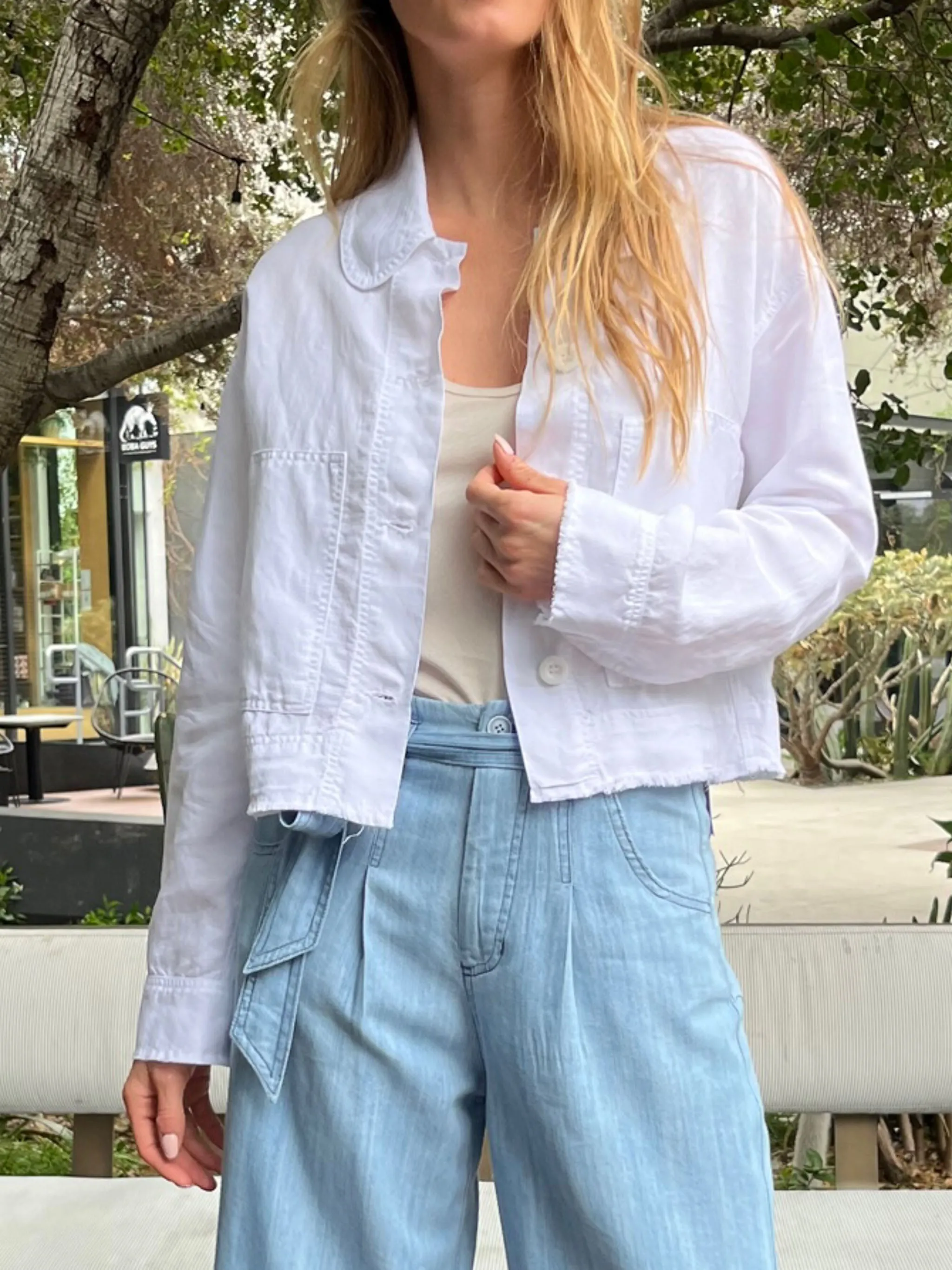 Rowan Crop Jacket in Linen - White