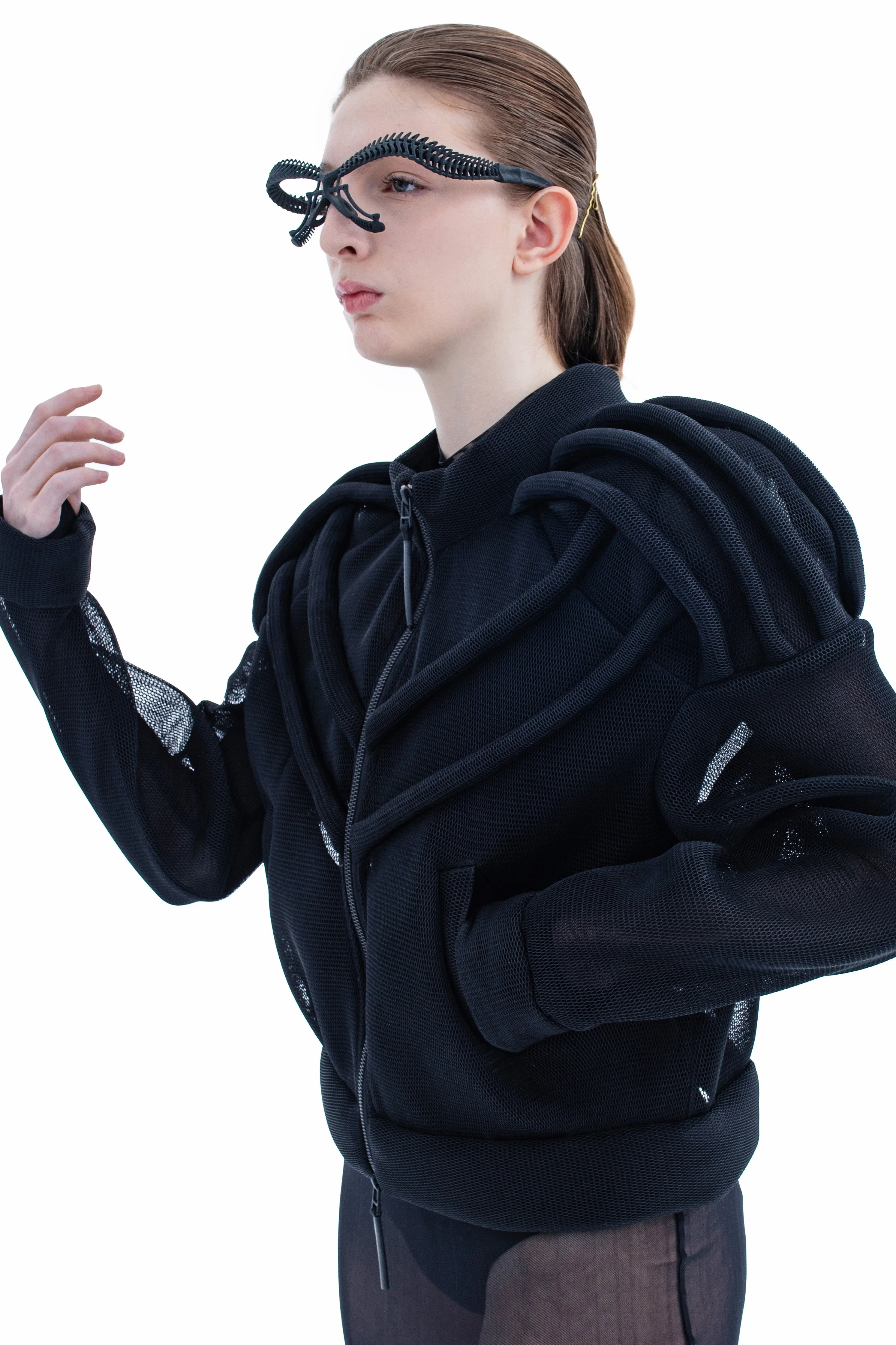 RUN(A)WAY CROPPED NEOPRENE SCUBA MESH ZIP-UP JACKET