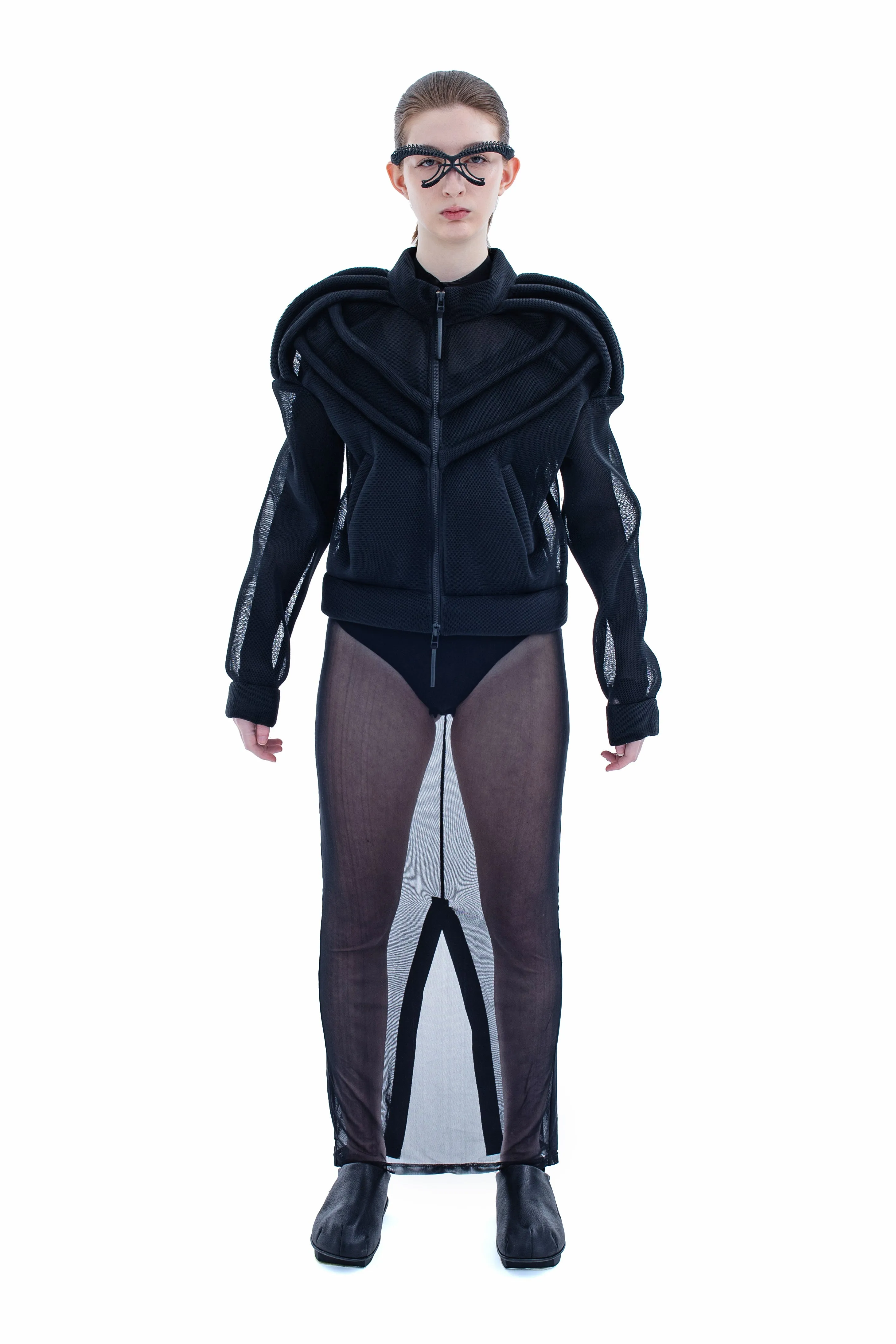 RUN(A)WAY CROPPED NEOPRENE SCUBA MESH ZIP-UP JACKET