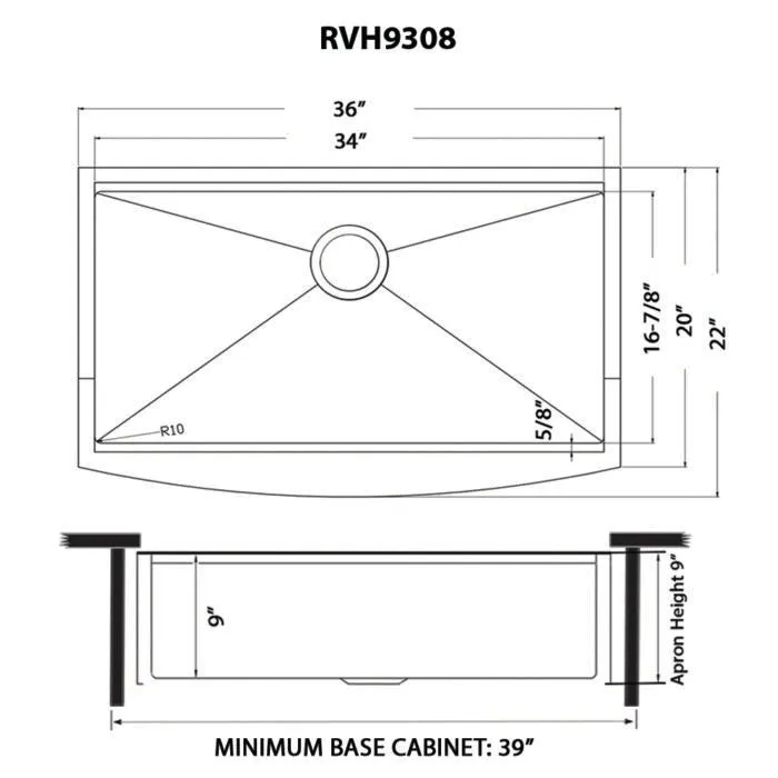 Ruvati 36-inch Gunmetal Black Workstation Apron-Front Stainless Steel Kitchen Sink – RVH9308BL