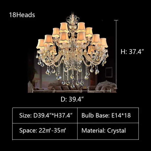 Rylight 1/2/3/-Layer&12/15/18/24/32-Light Classic Style Luxury Crystal Candle Chandelier