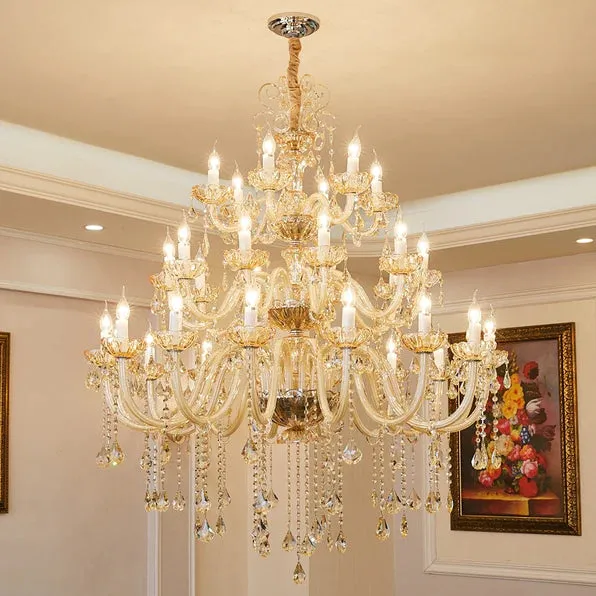 Rylight 1/2/3/-Layer&12/15/18/24/32-Light Classic Style Luxury Crystal Candle Chandelier