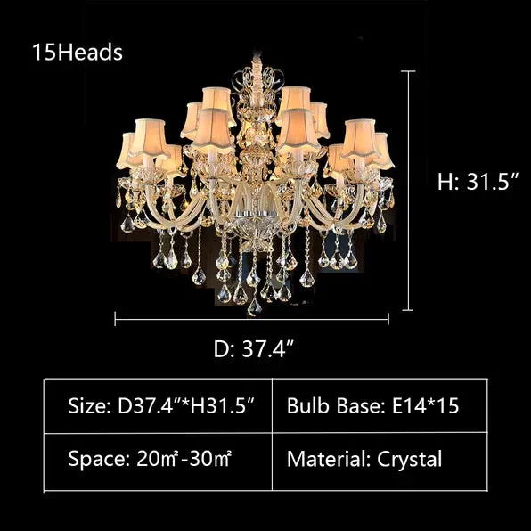 Rylight 1/2/3/-Layer&12/15/18/24/32-Light Classic Style Luxury Crystal Candle Chandelier