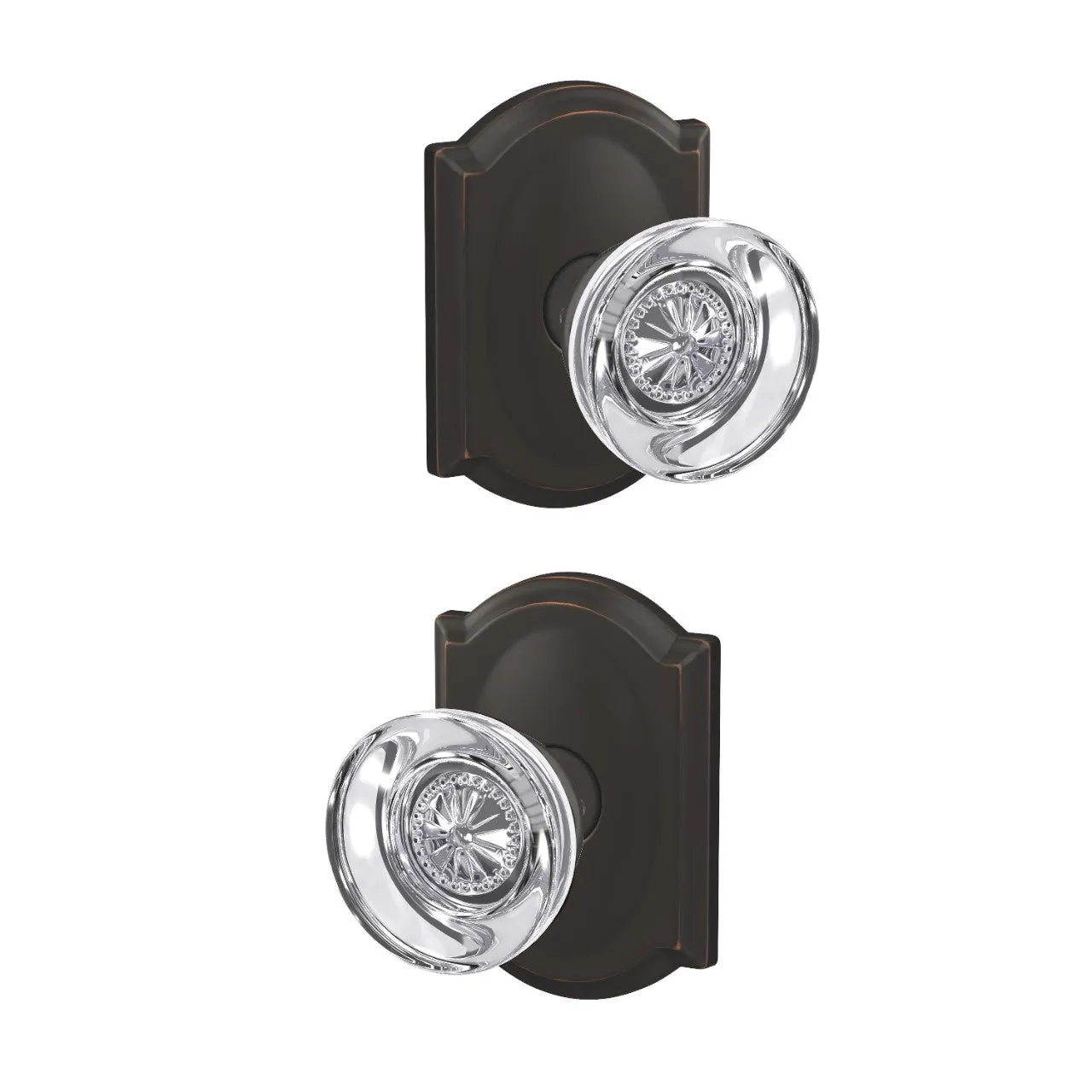 Schlage Hobson Glass Knob Combined Interior Hall-Closet and Bed-Bath Lock Camelot Trim