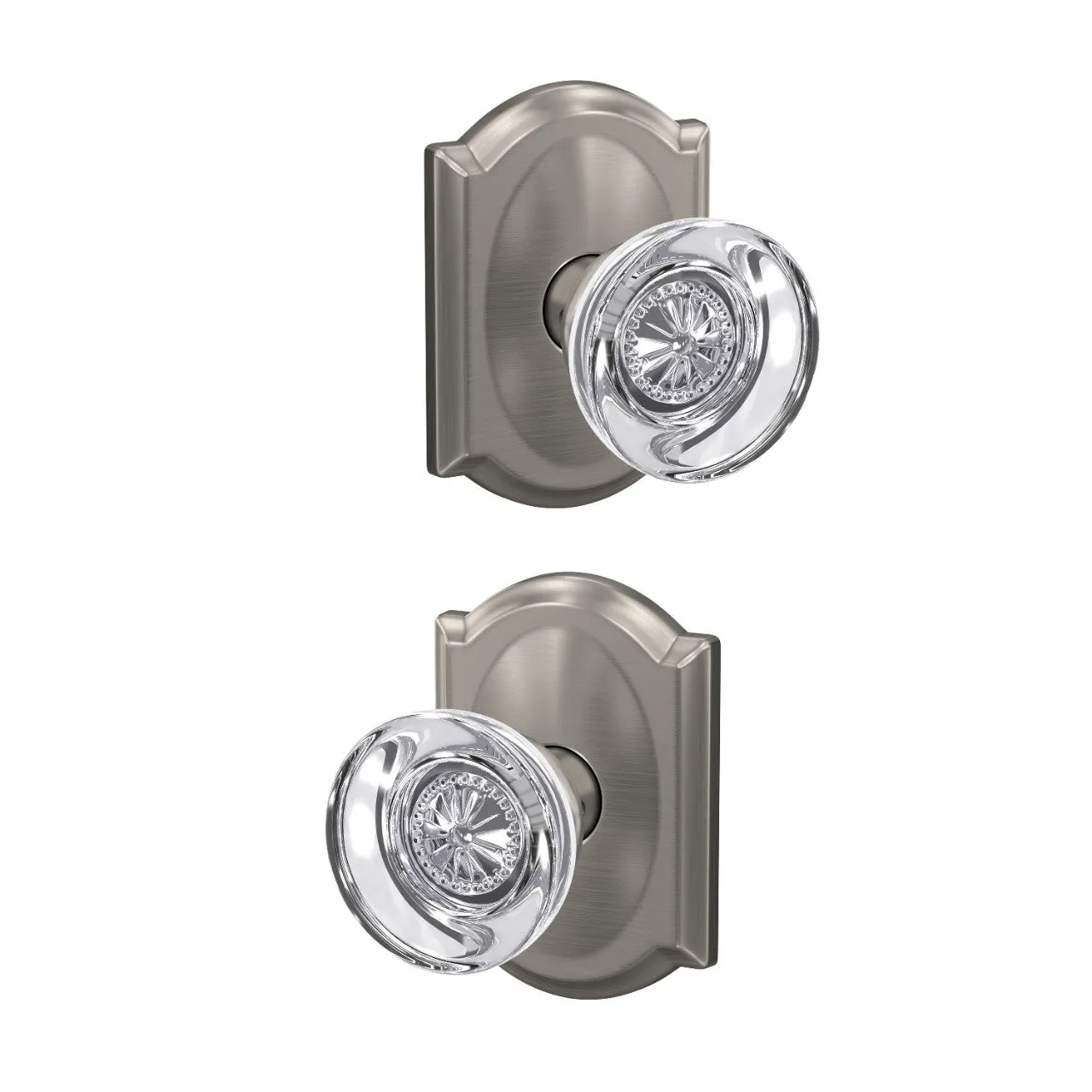 Schlage Hobson Glass Knob Combined Interior Hall-Closet and Bed-Bath Lock Camelot Trim