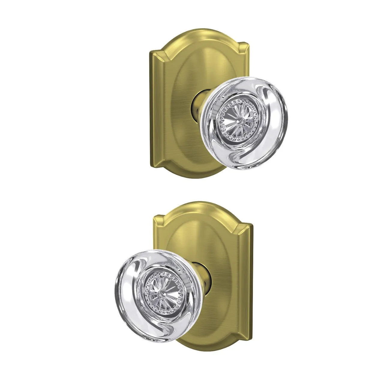 Schlage Hobson Glass Knob Combined Interior Hall-Closet and Bed-Bath Lock Camelot Trim