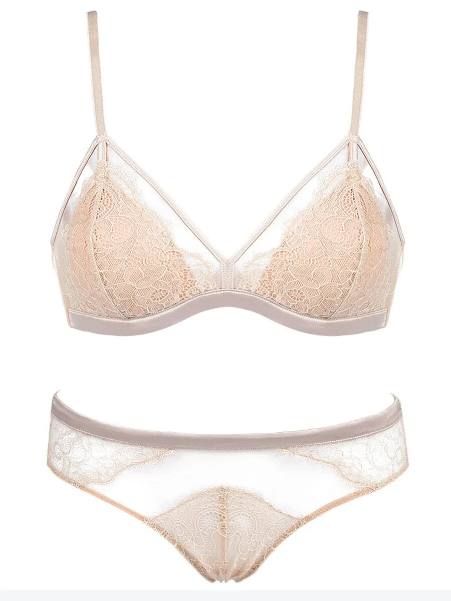 Sexy Lace Thin Section Gathering Nipple Underwear Set