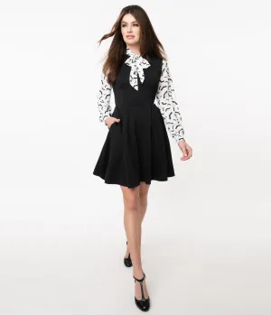 Smak Parlour Black & Bat Print She.E.O. Fit & Flare Dress