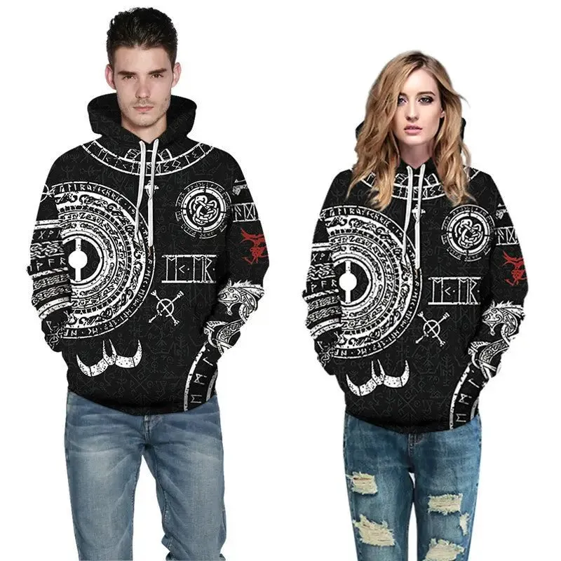 Snake Plate Print Hoodie - Stylish Snake Design, 100% Polyester Fiber, Sizes M-2XL