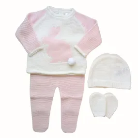 Soft Cream with Pink Rabbit 4pc Knit Set