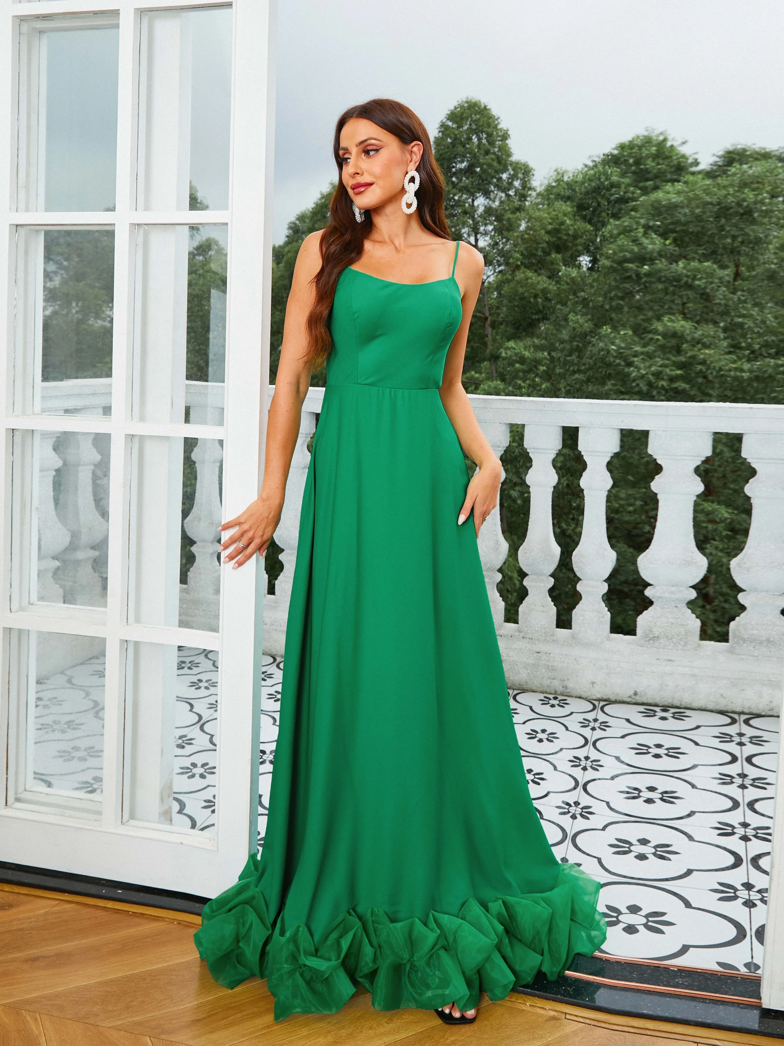 Spaghetti Straps Sweetheart Green Prom Dress RM21049