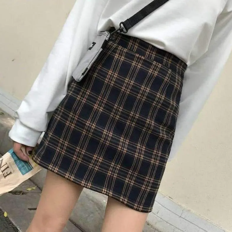 Straight Mini Skirt With Plaid Pattern