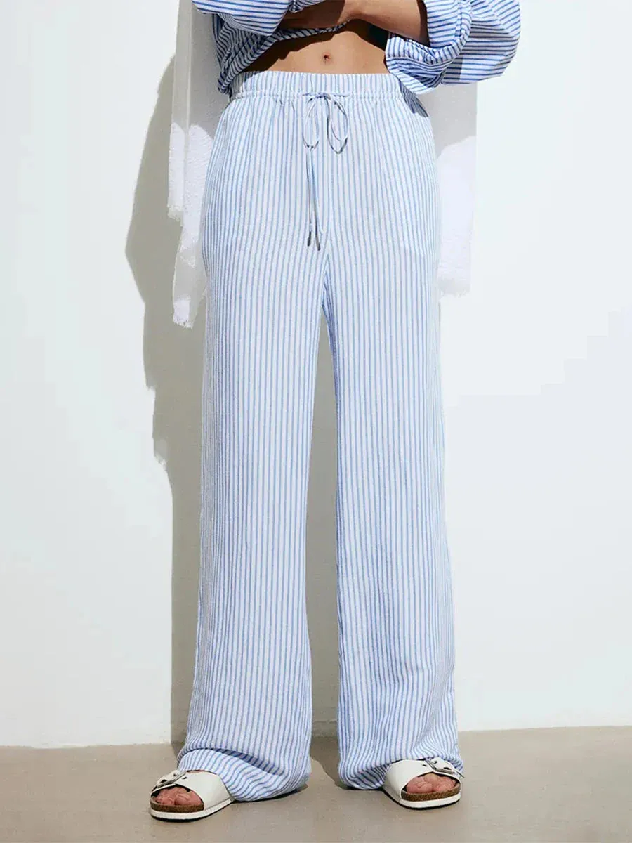 Stripe Print Elastic Drawstring Streetwear Casual Pants