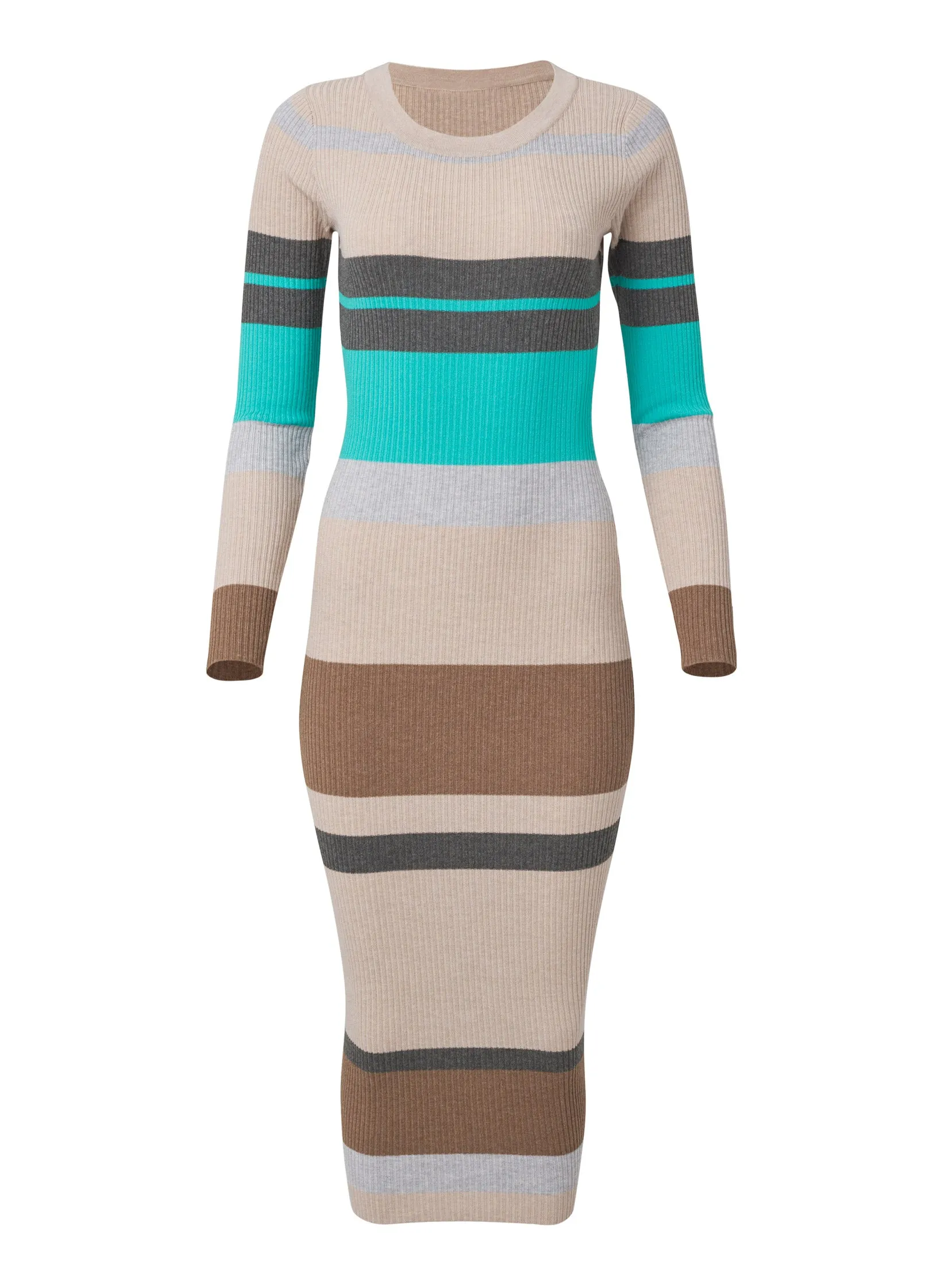 Striped Sweater Midi Dress - Brown Multi