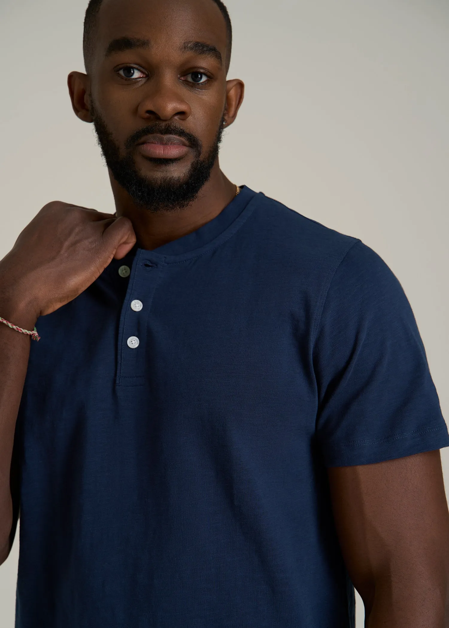 Sunwashed Short Sleeve Slub Henley for Tall Men in Regal Blue