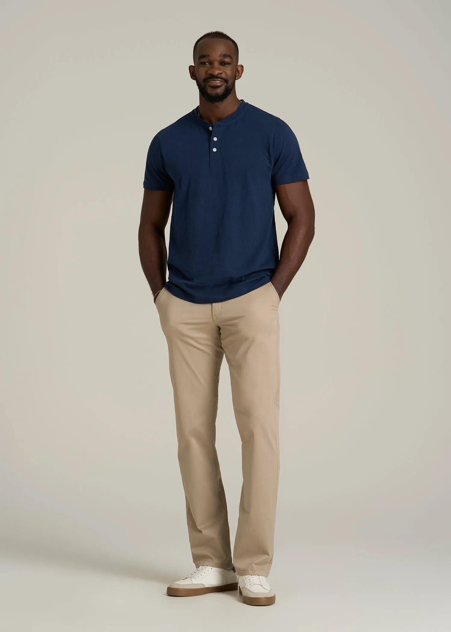 Sunwashed Short Sleeve Slub Henley for Tall Men in Regal Blue