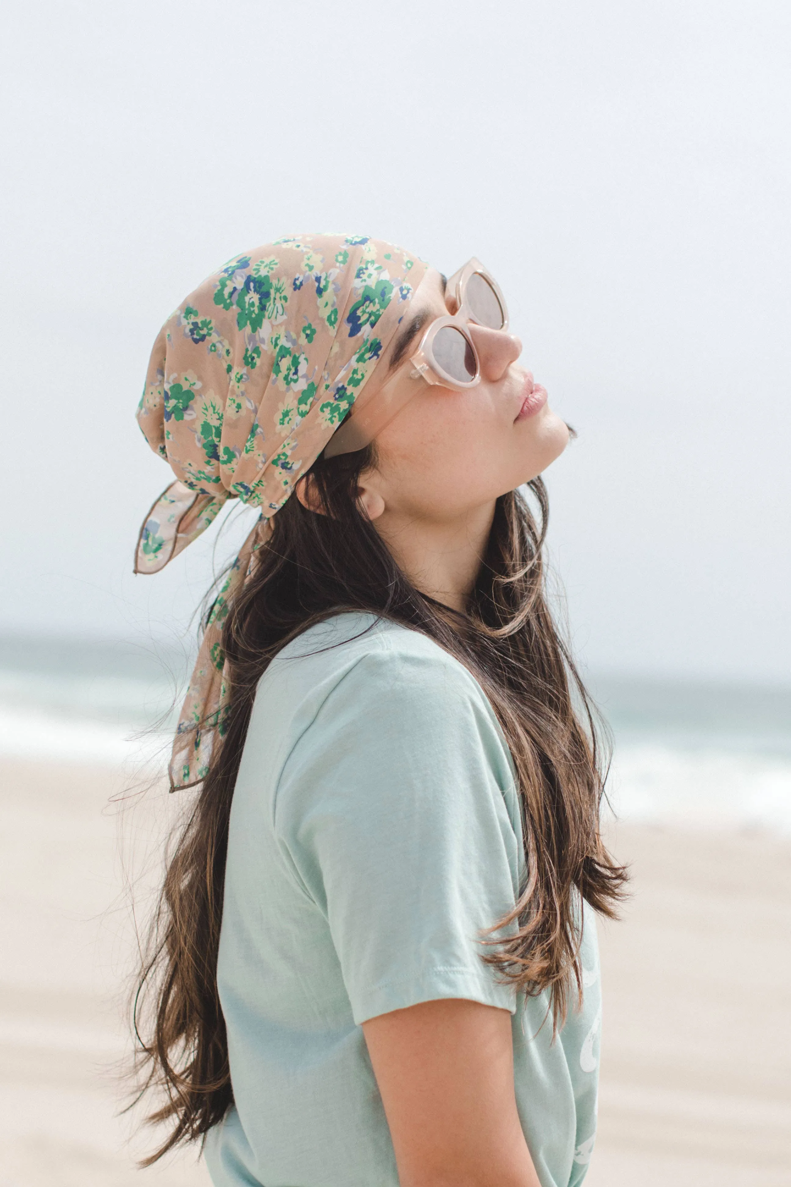 Tan   Sage Floral Scarf