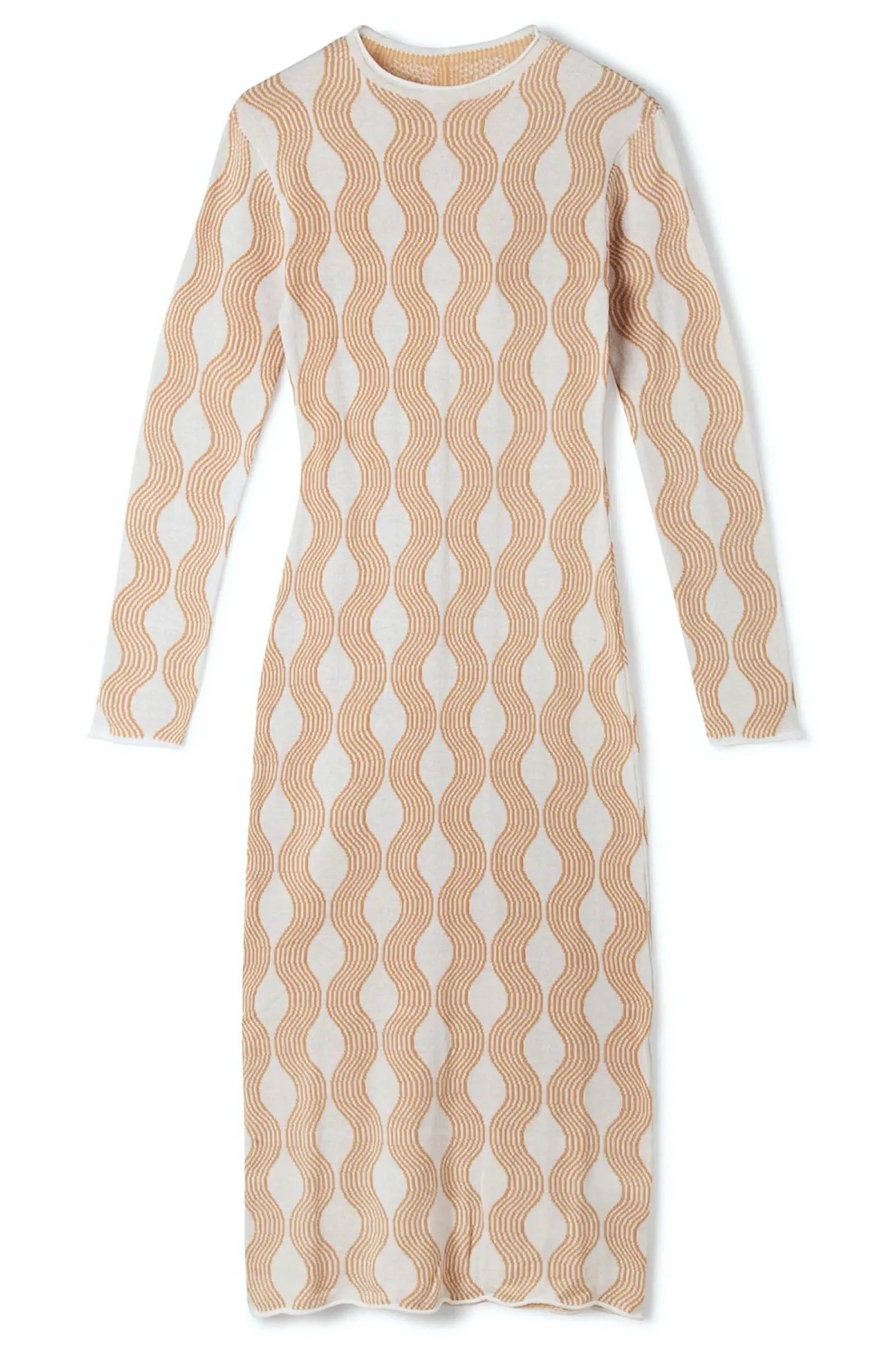 Tan Wave Knit Cotton Dress