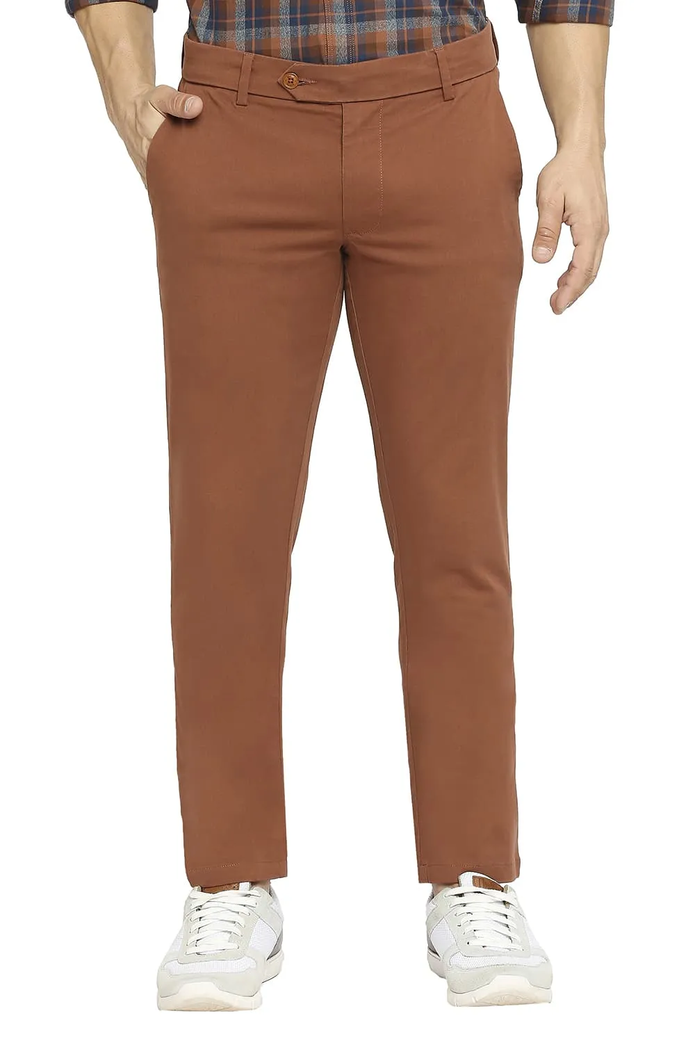 Tapered Fit Cotton Stretch Peach Twill Trousers