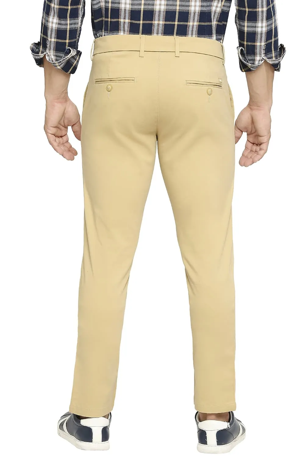 Tapered Fit Cotton Stretch Peach Twill Trousers