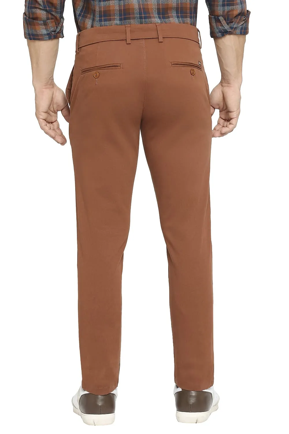 Tapered Fit Cotton Stretch Peach Twill Trousers