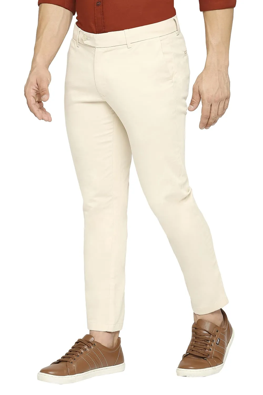 Tapered Fit Cotton Stretch Peach Twill Trousers